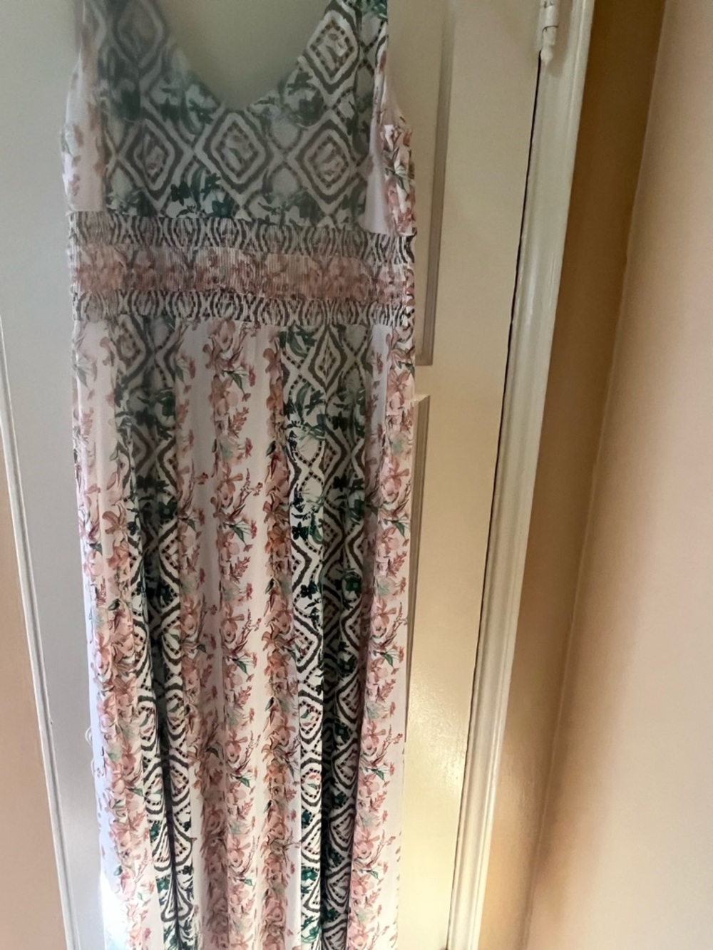White House Black Market Peach & Green Floral Print Maxi Dress size XL - Picture 8 of 11